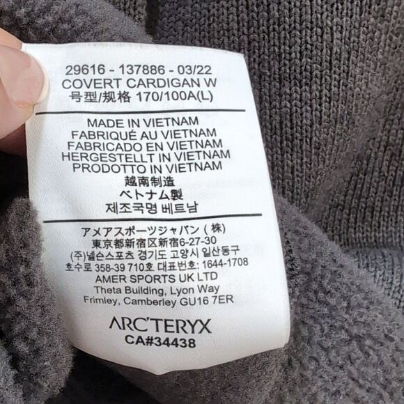 Arc'teryx Gray Full Zip Covert Cardigan Jacket Sz L - Picture 8 of 9